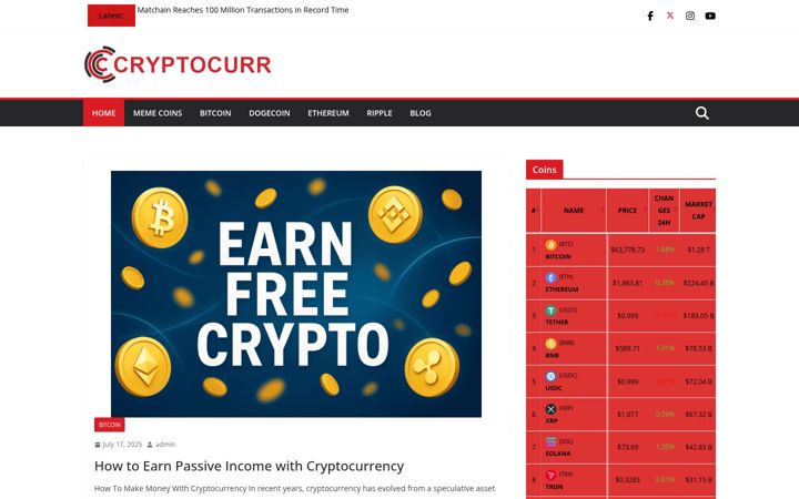 Captura de pantalla de cryptocurr.info