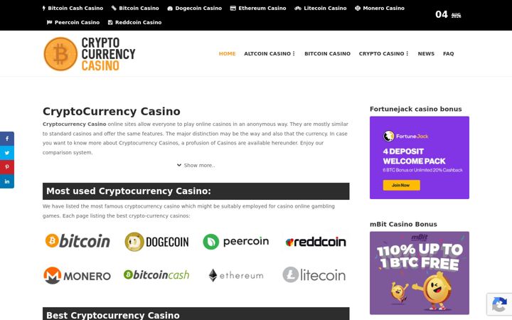 Screenshot of cryptocurrencycasino.reviews