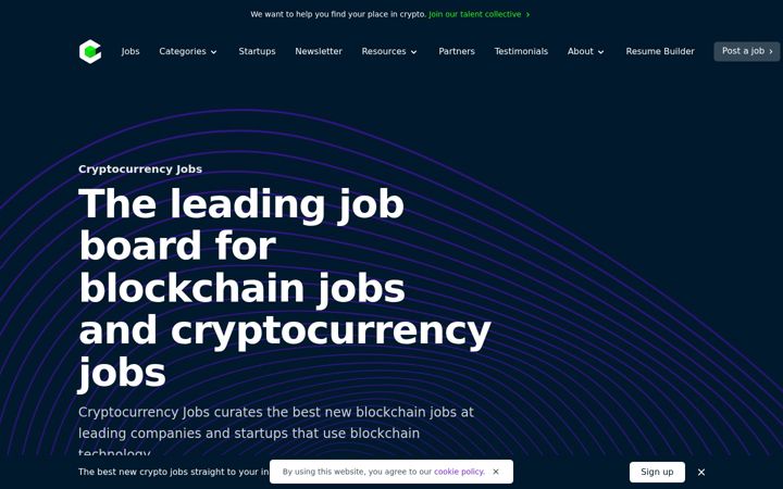 Screenshot of cryptocurrencyjobs.co
