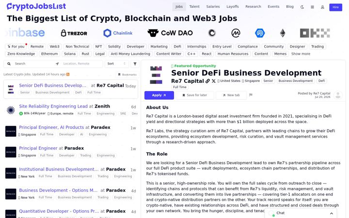 Screenshot of cryptojobslist.com