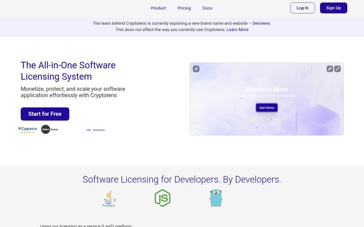 Екранна снимка на cryptolens.io