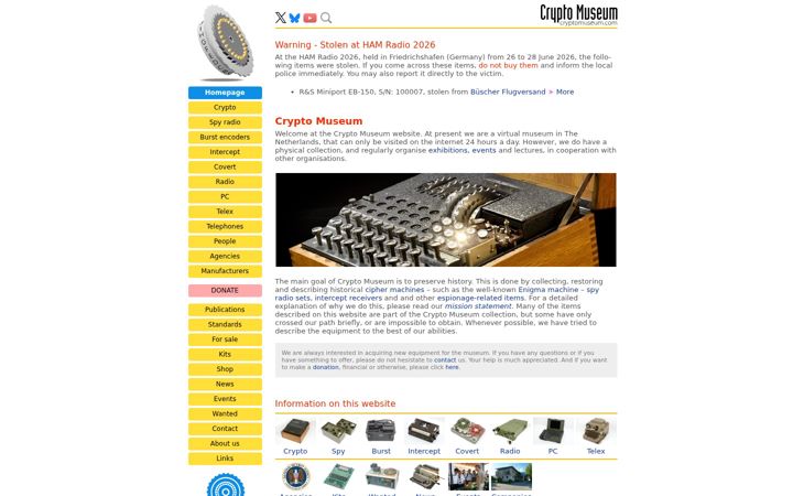 Screenshot του cryptomuseum.com