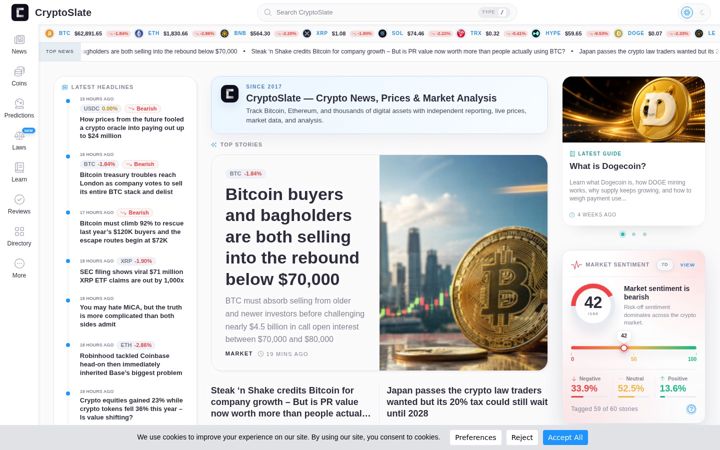 Screenshot von cryptoslate.com