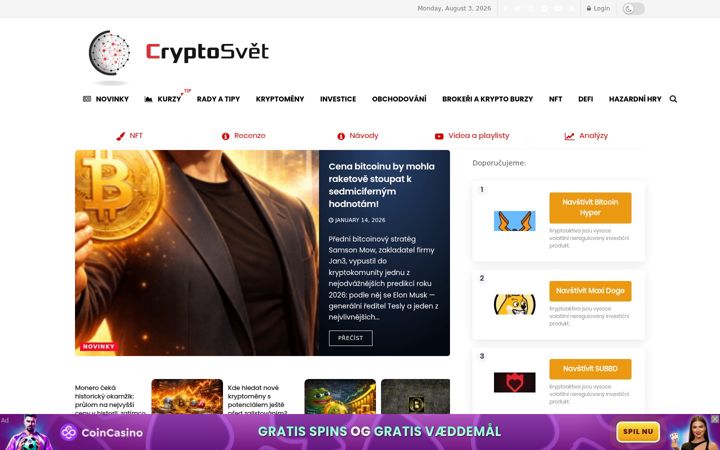 Екранна снимка на cryptosvet.cz