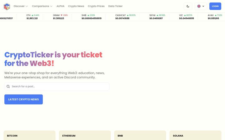 Screenshot of cryptoticker.io