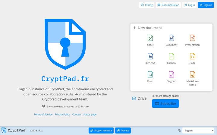 Ekraanipilt saidist cryptpad.fr