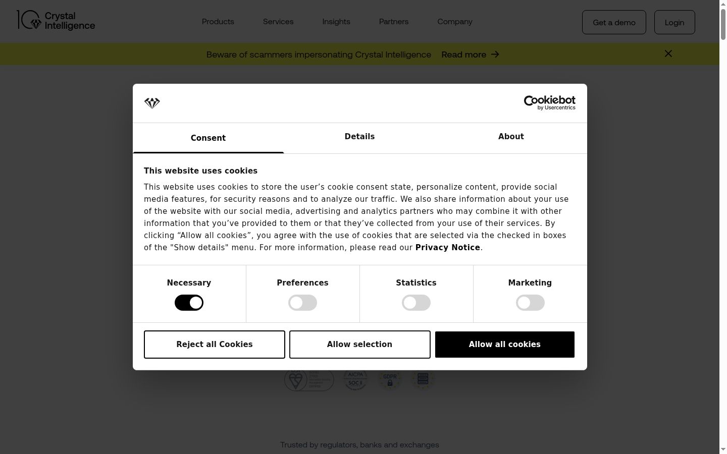 Screenshot of the consent banner shown before any interaction