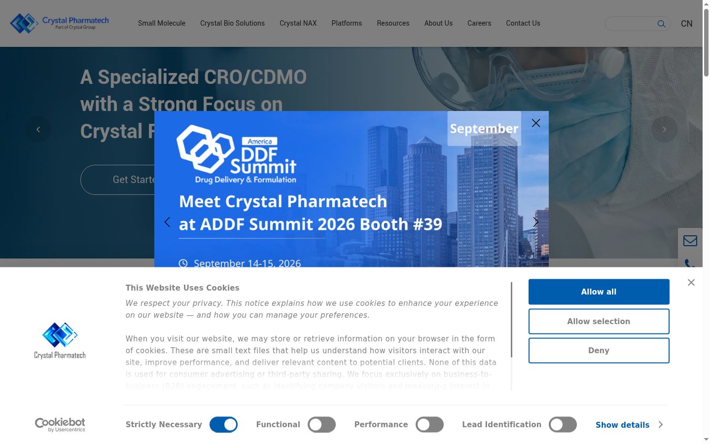 Screenshot del banner di consenso mostrato prima di qualsiasi interazione