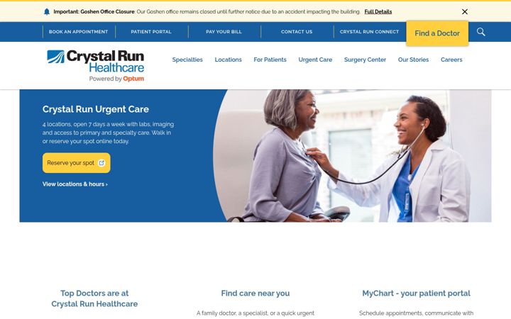 Screenshot of crystalrunhealthcare.com