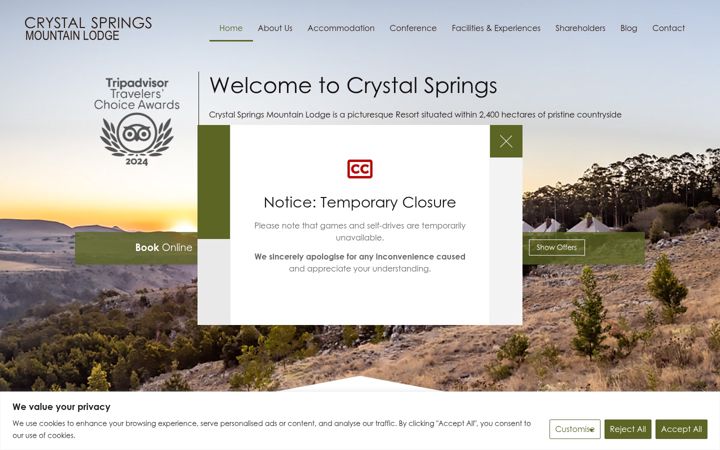 Snímek obrazovky crystalsprings.co.za