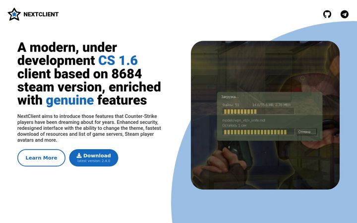 Screenshot of cs16nextclient.com