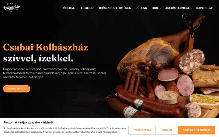 Screenshot του csabaikolbaszhaz.hu