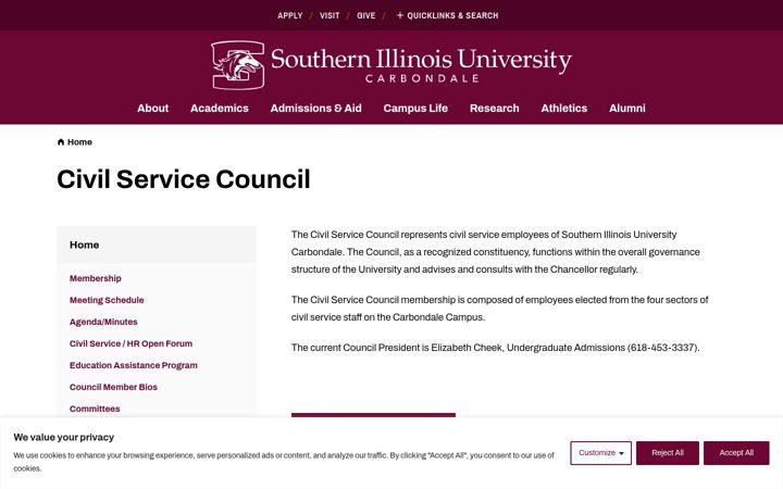 Screenshot of cscouncil.siu.edu