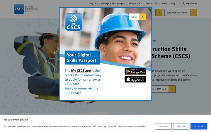Screenshot of cscs.uk.com