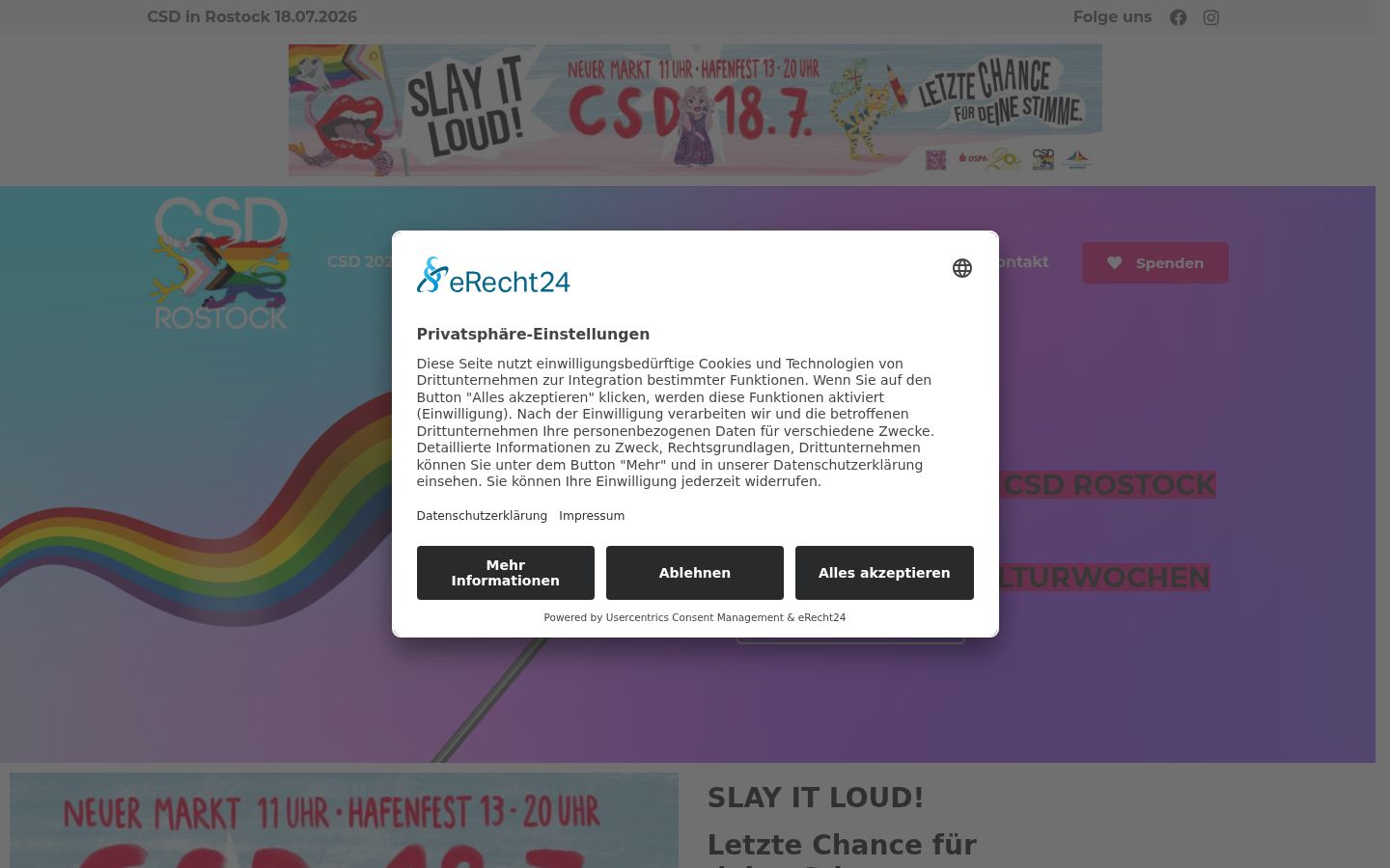 Screenshot del banner di consenso mostrato prima di qualsiasi interazione