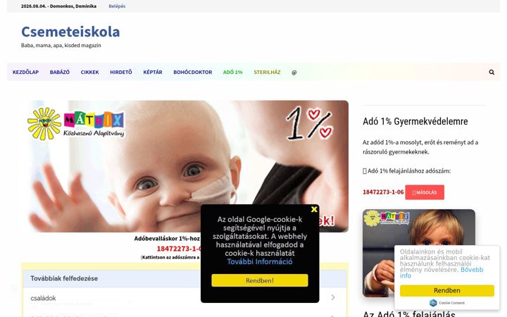 Screenshot ta' csemeteiskola.hu