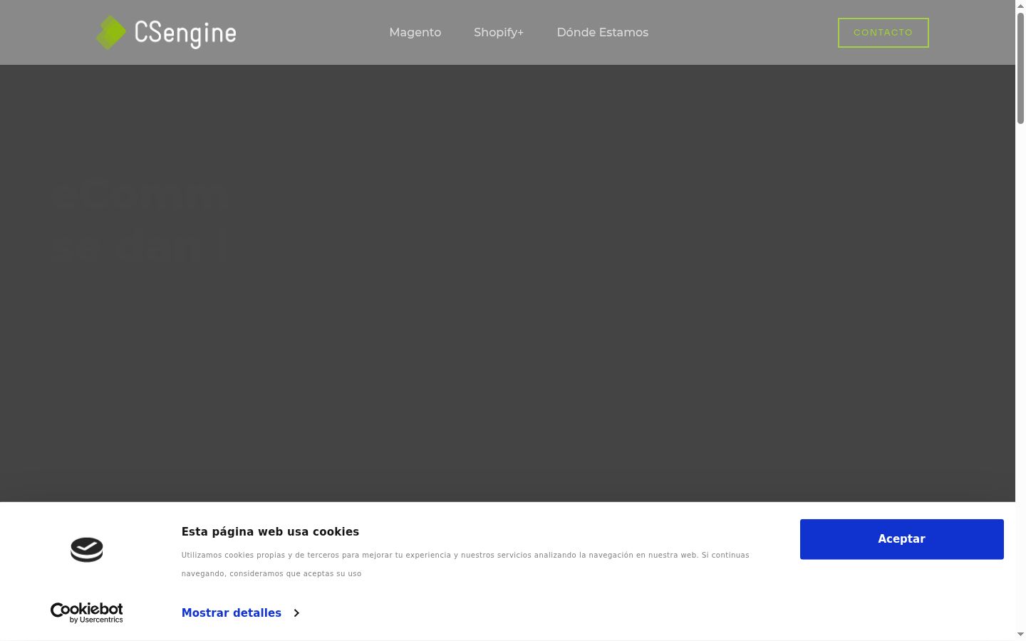 Captura de pantalla del banner de consentimiento mostrado antes de cualquier interacción