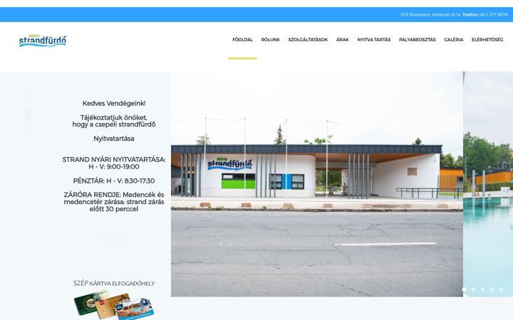 Screenshot ta' csepelistrandfurdo.hu