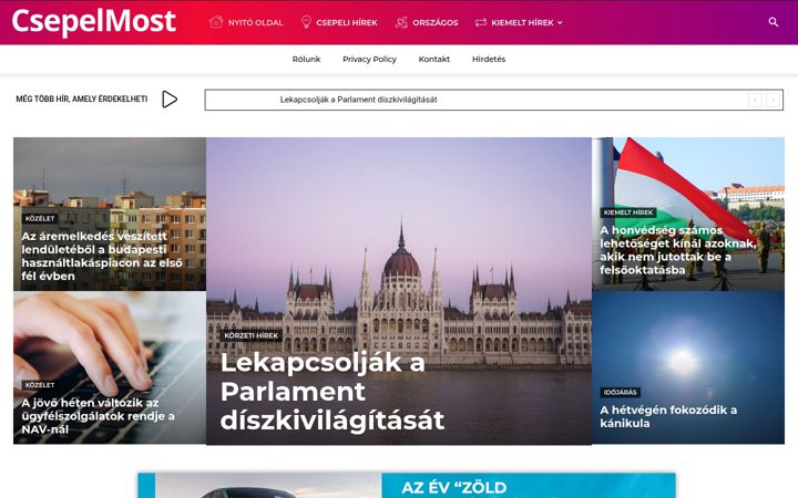 Screenshot ta' csepelmost.hu