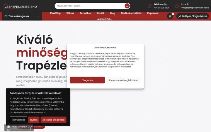 Screenshot ta' cserepeslemezshop.hu