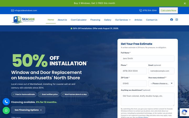 Screenshot of csidewindows.com