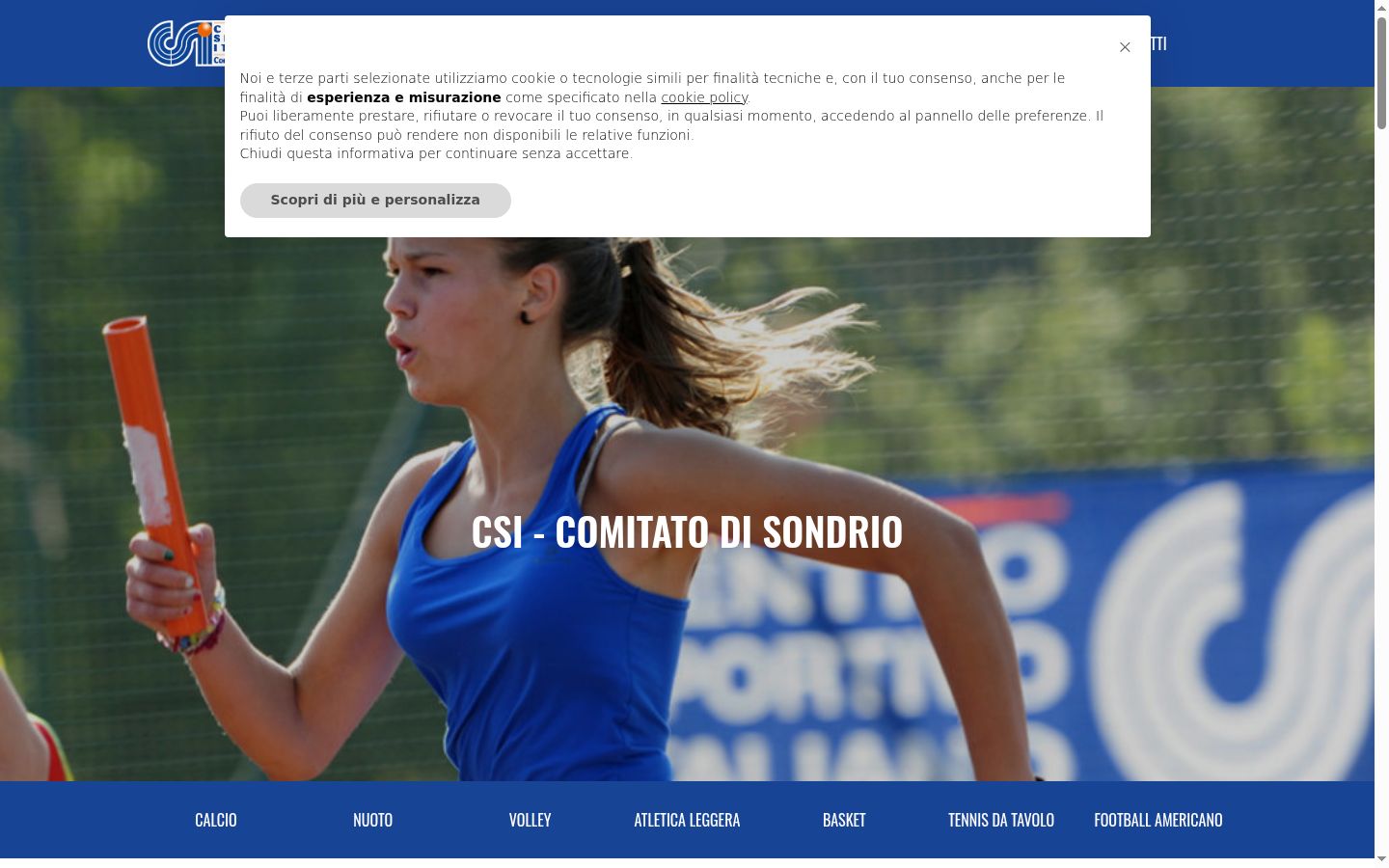 Screenshot del banner di consenso mostrato prima di qualsiasi interazione