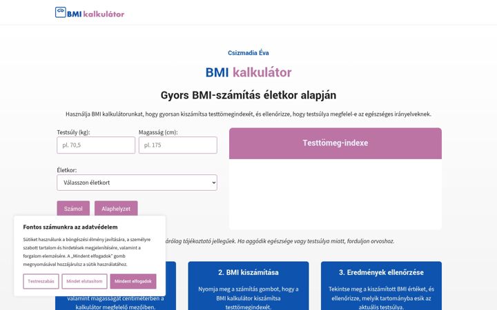 Screenshot of csizmadiaeva.hu
