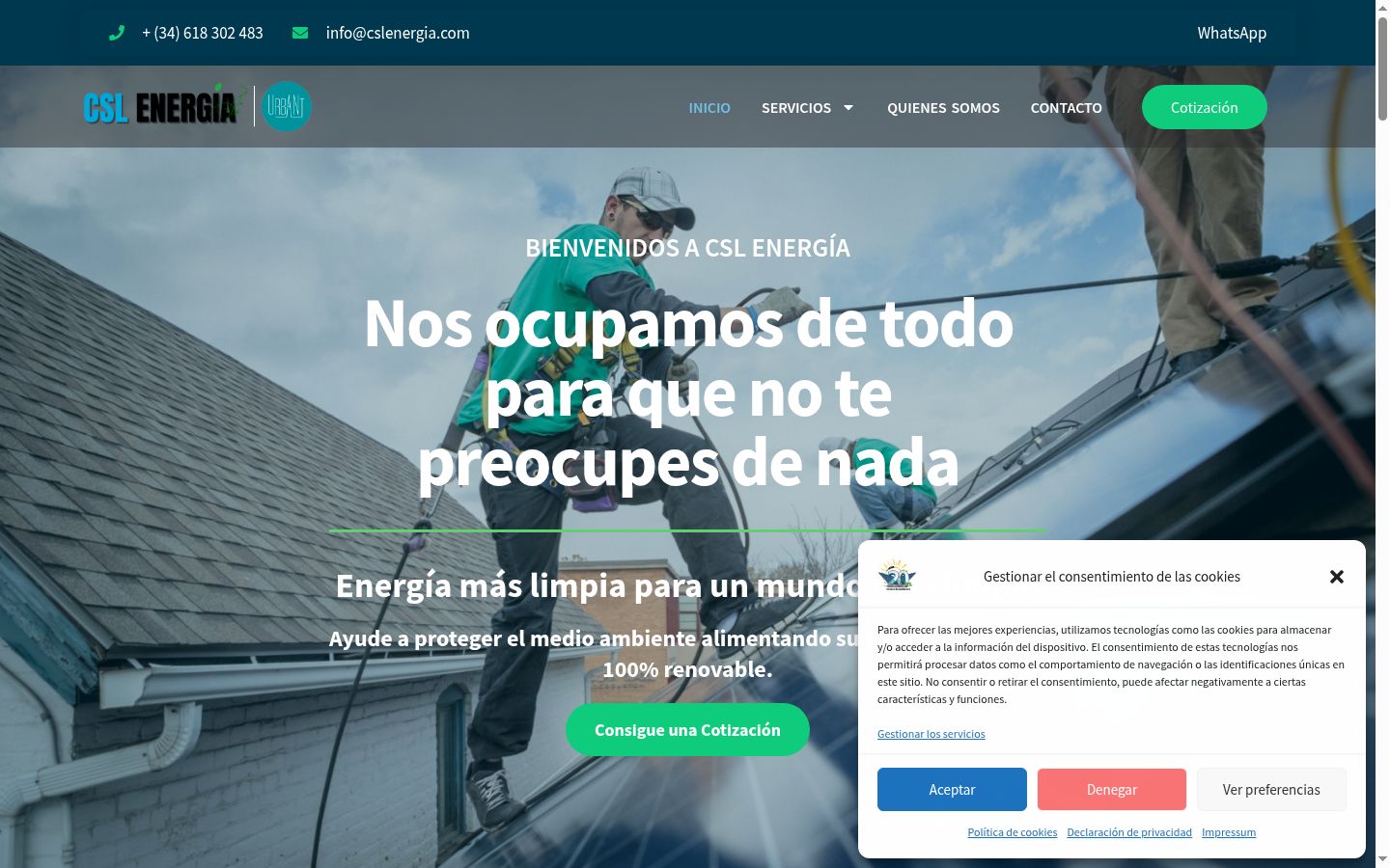 Captura de ecrã do banner de consentimento apresentado antes de qualquer interação