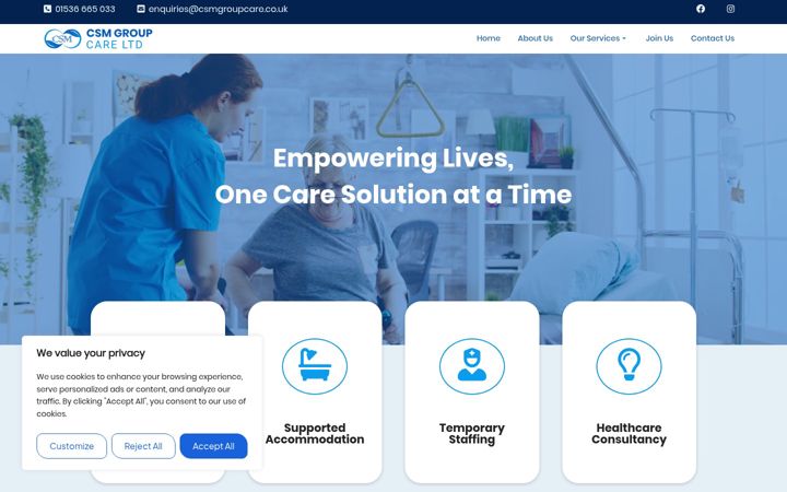 Screenshot of csmgroupcare.co.uk