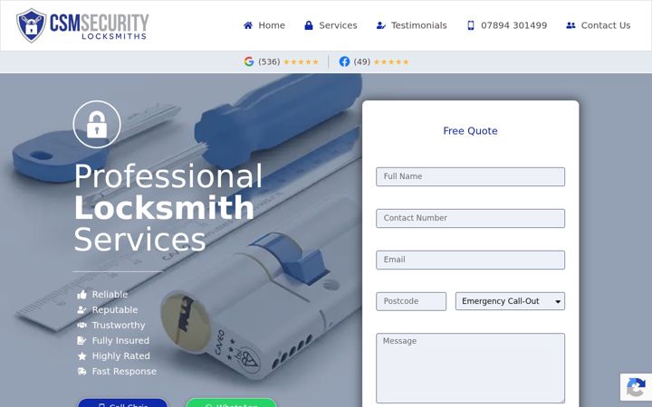 Skærmbillede af csmsecuritylocksmiths.uk