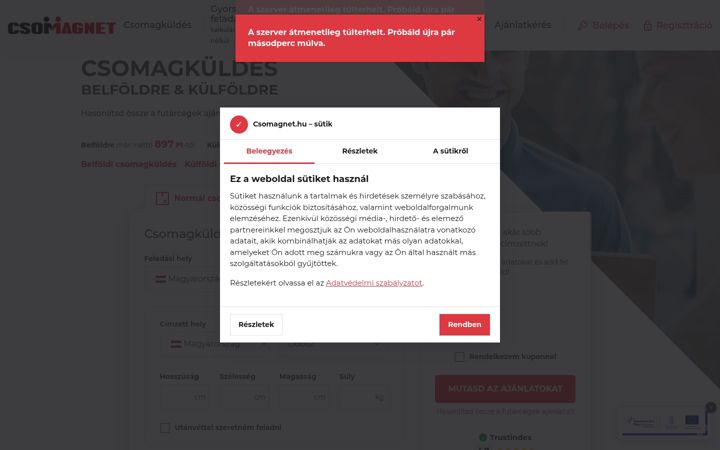 Screenshot of csomagnet.hu