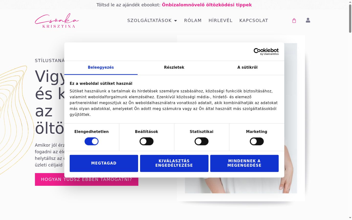 Képernyőkép a bármilyen interakció előtt megjelenő hozzájárulási bannerről