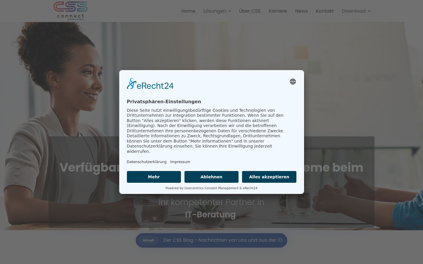 Screenshot del banner di consenso mostrato prima di qualsiasi interazione