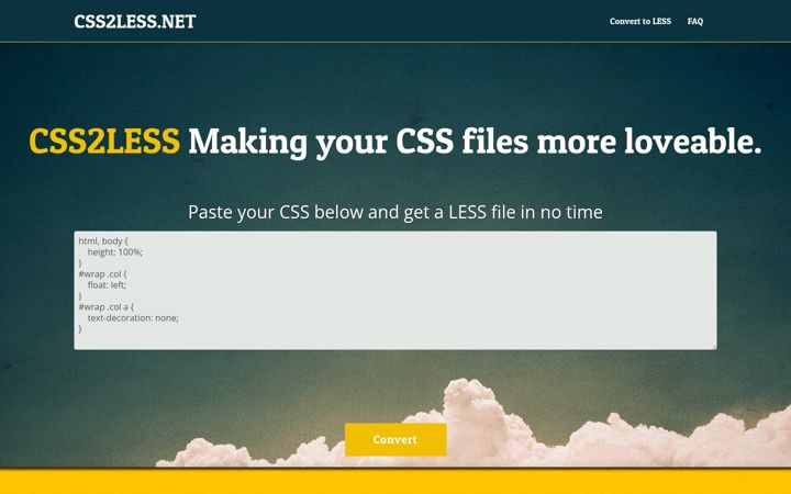 Screenshot of css2less.net