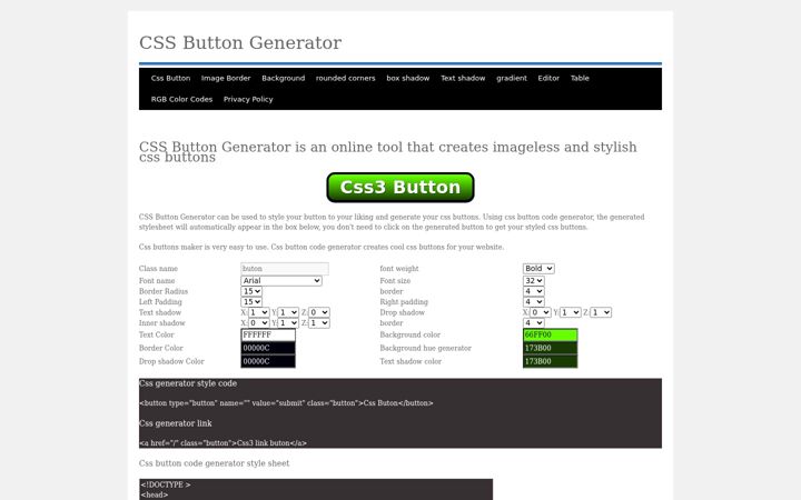 Screenshot of cssbuttoncode.com