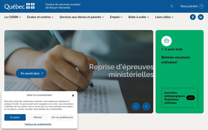 Screenshot stránky cssrn.gouv.qc.ca