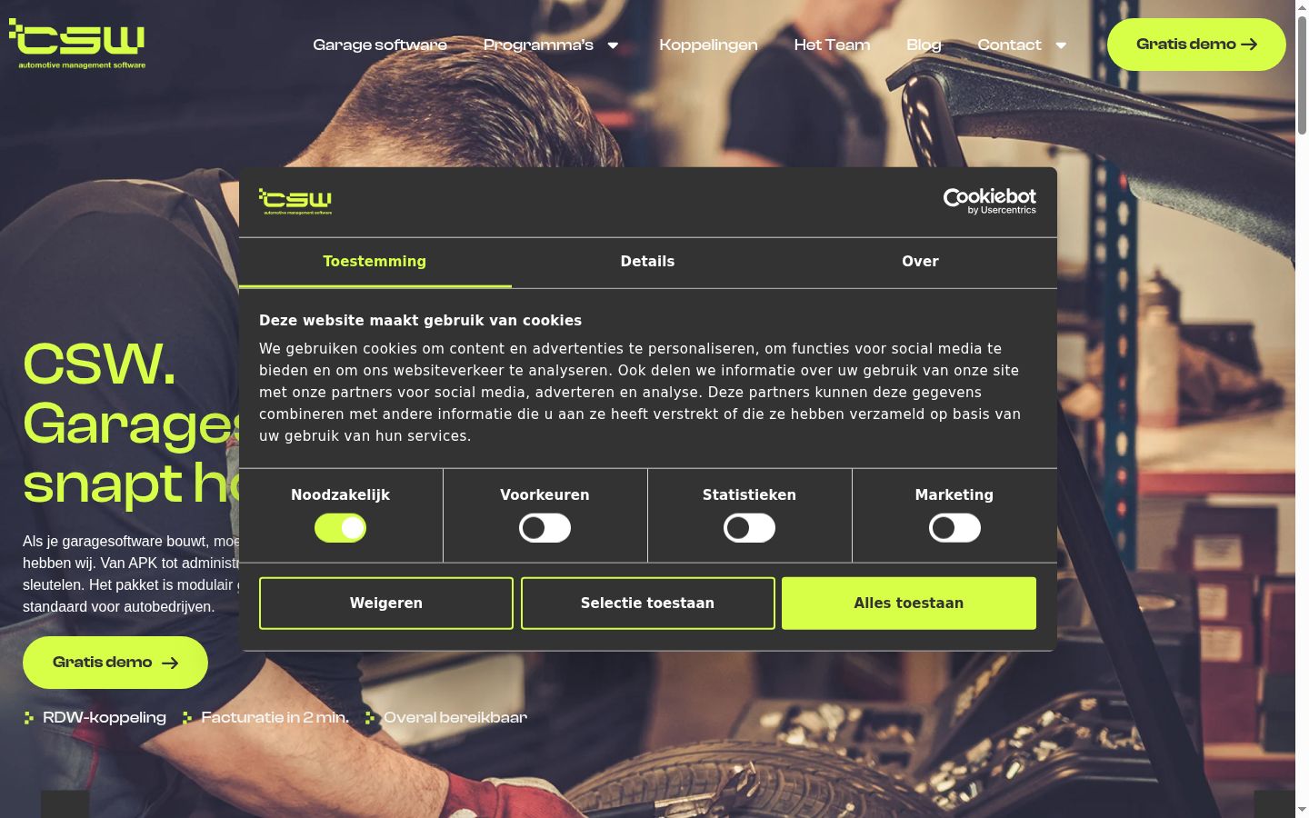 Screenshot van de toestemmingsbanner zoals getoond vóór enige interactie