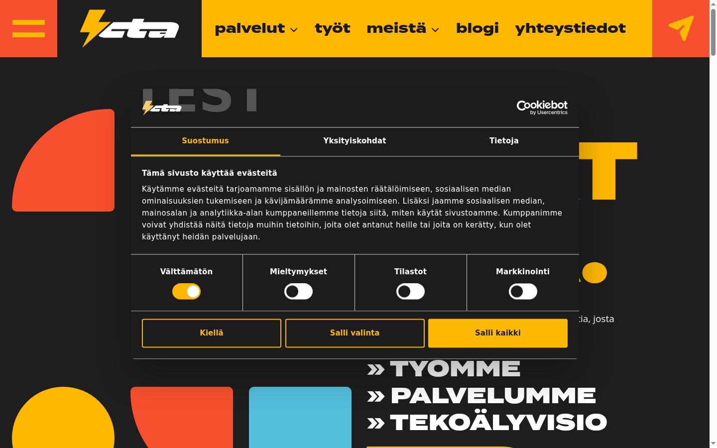 Screenshot del banner di consenso mostrato prima di qualsiasi interazione