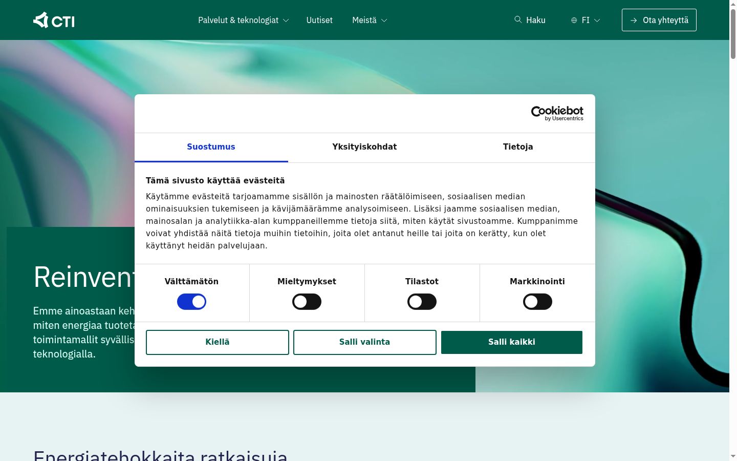 Snímek obrazovky baneru souhlasu zobrazeného před jakoukoli interakcí
