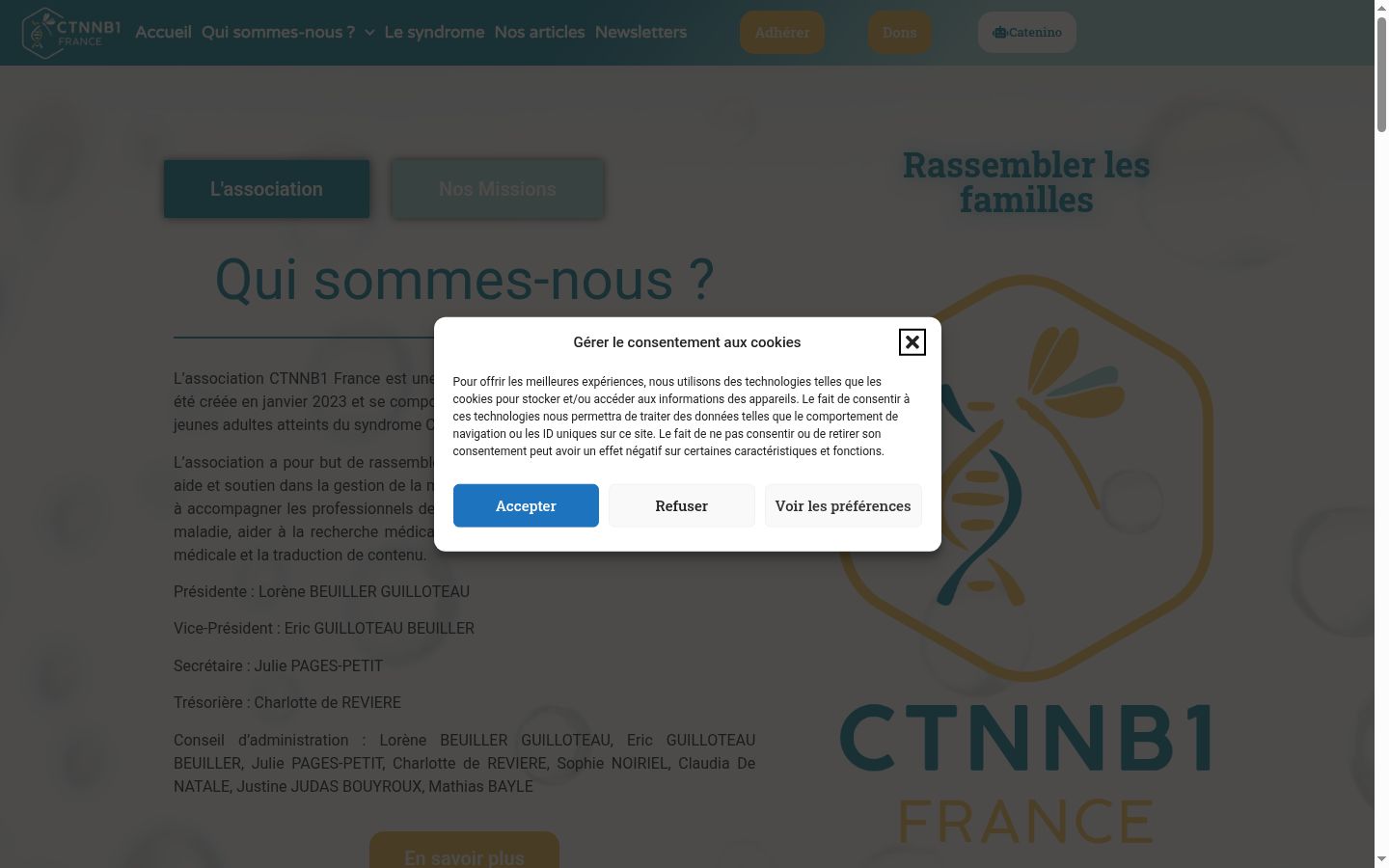 Capture d'écran de la bannière de consentement affichée avant toute interaction