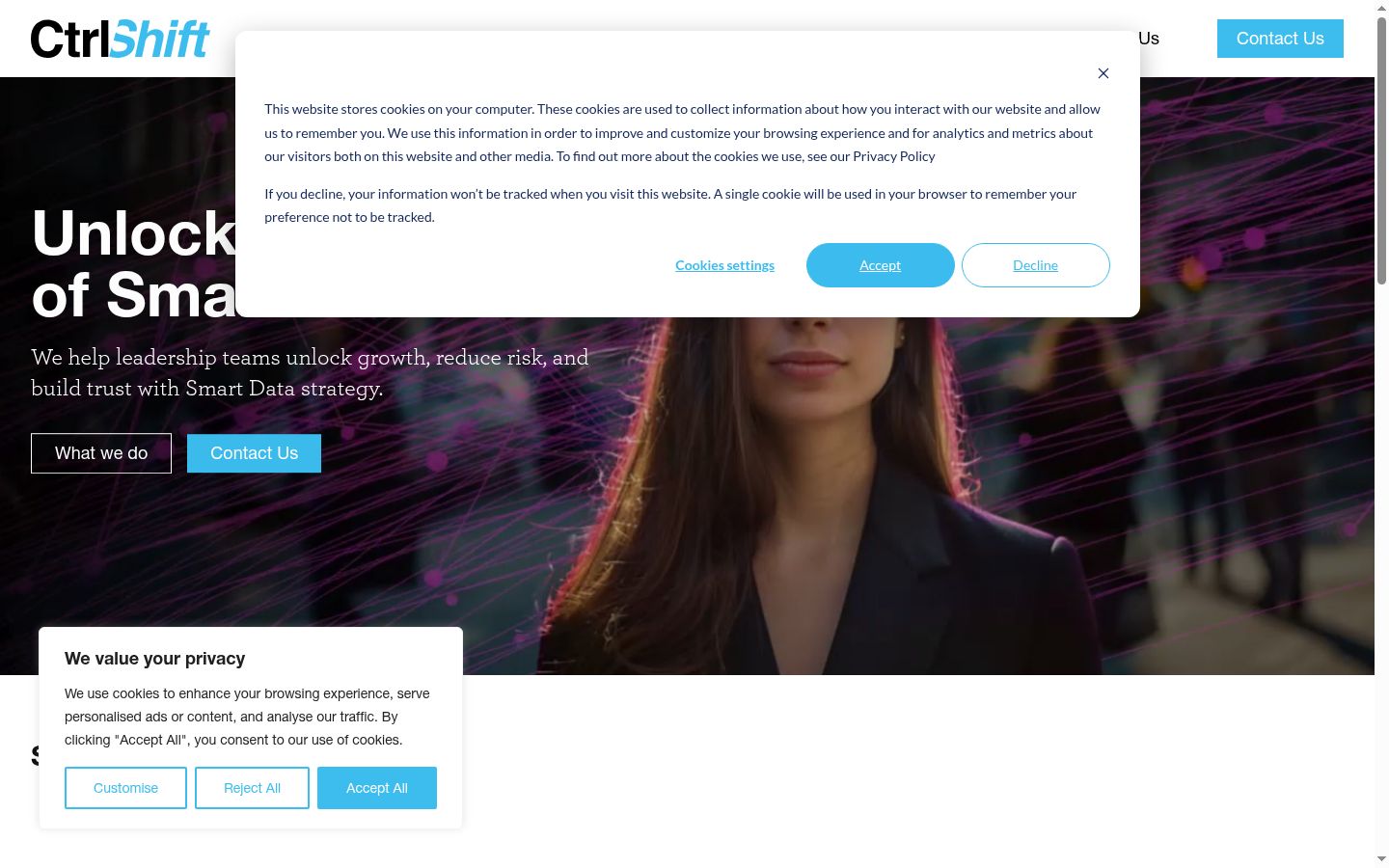 Screenshot del banner di consenso mostrato prima di qualsiasi interazione