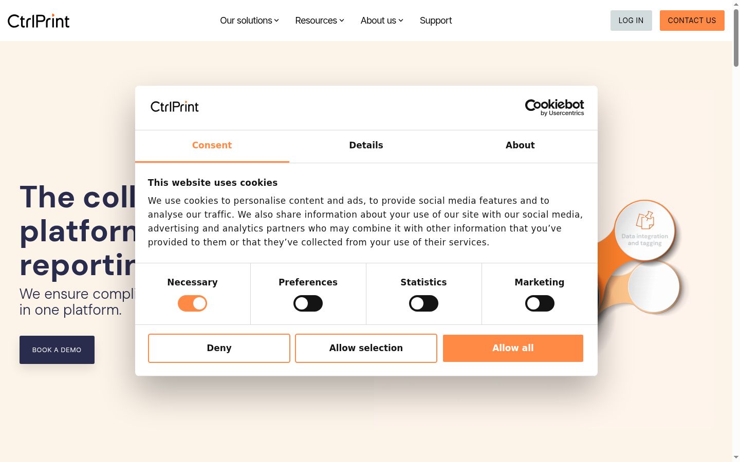 Screenshot of the consent banner shown before any interaction