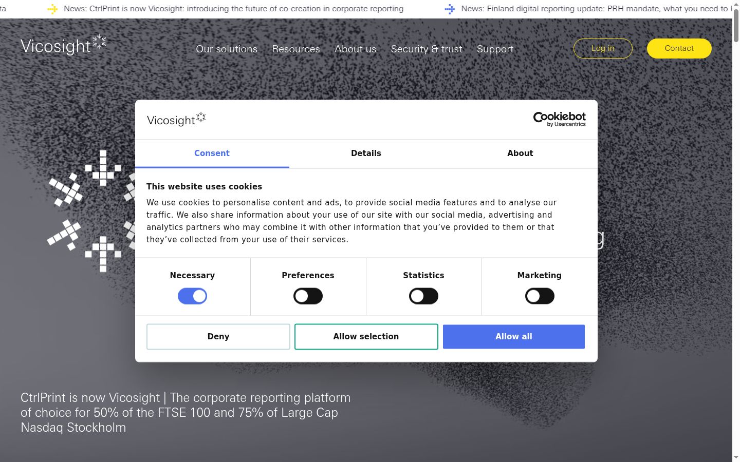 Screenshot of the consent banner shown before any interaction