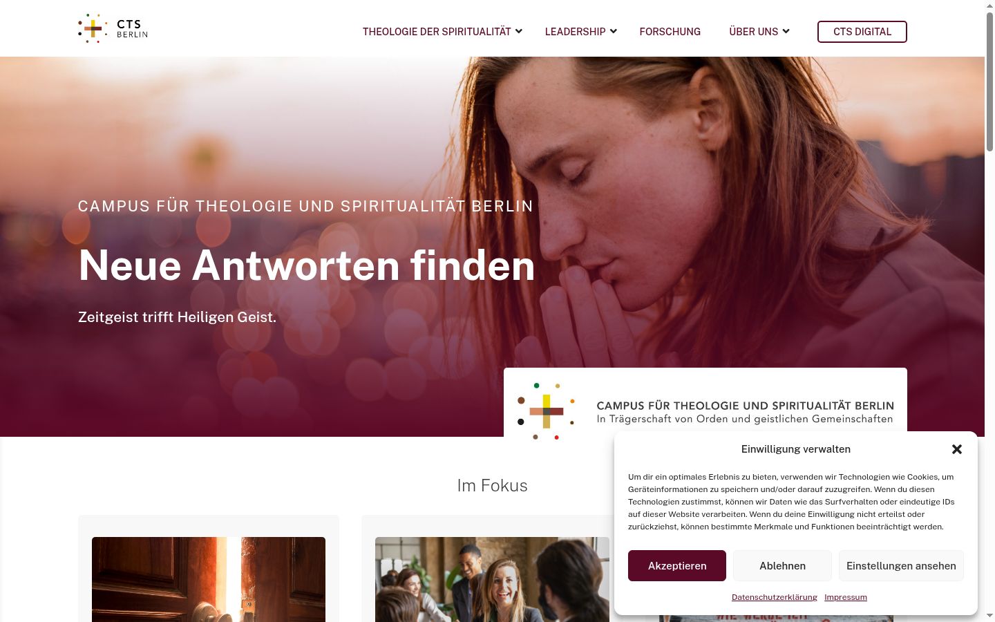 Screenshot des Einwilligungsbanners vor jeglicher Interaktion