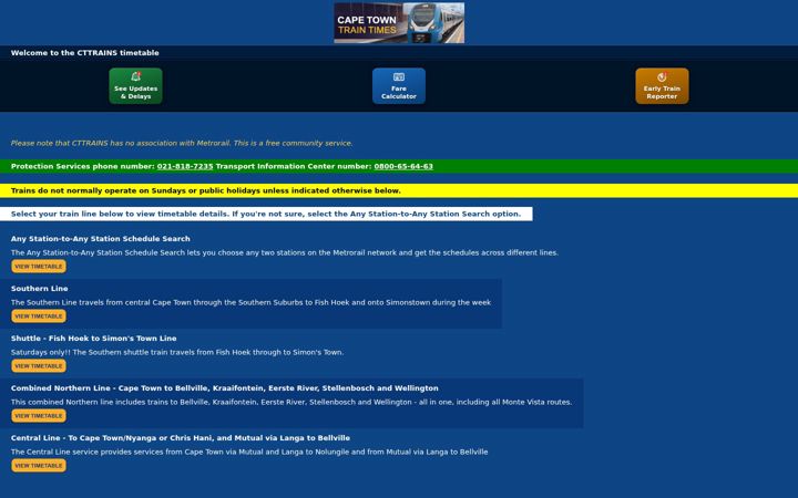 Screenshot stránky cttrains.co.za