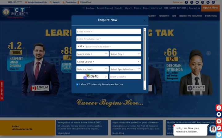 Screenshot von ctuniversity.in