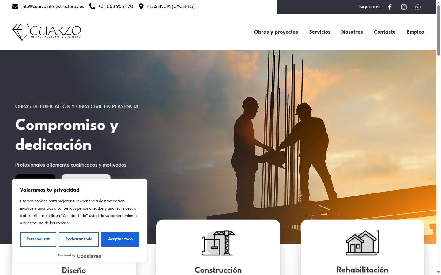 Captura de pantalla del banner de consentimiento mostrado antes de cualquier interacción
