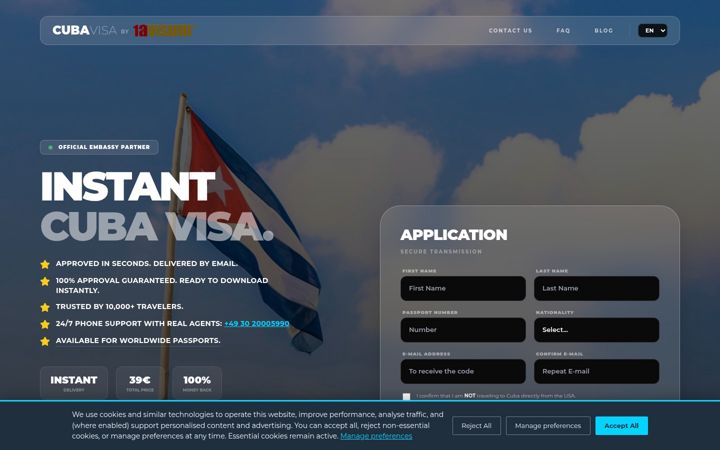 Screenshot of cuba-visa-express.com