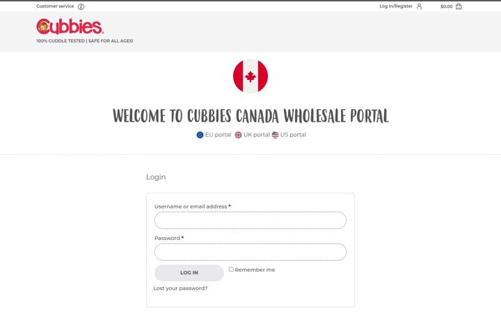Screenshot stránky cubbies.ca
