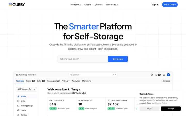 Screenshot of cubbystorage.com